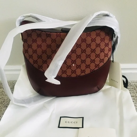 New Authentic Gucci Medium GG Canvas & Leather Shoulder Bag - Picture 9 of 12